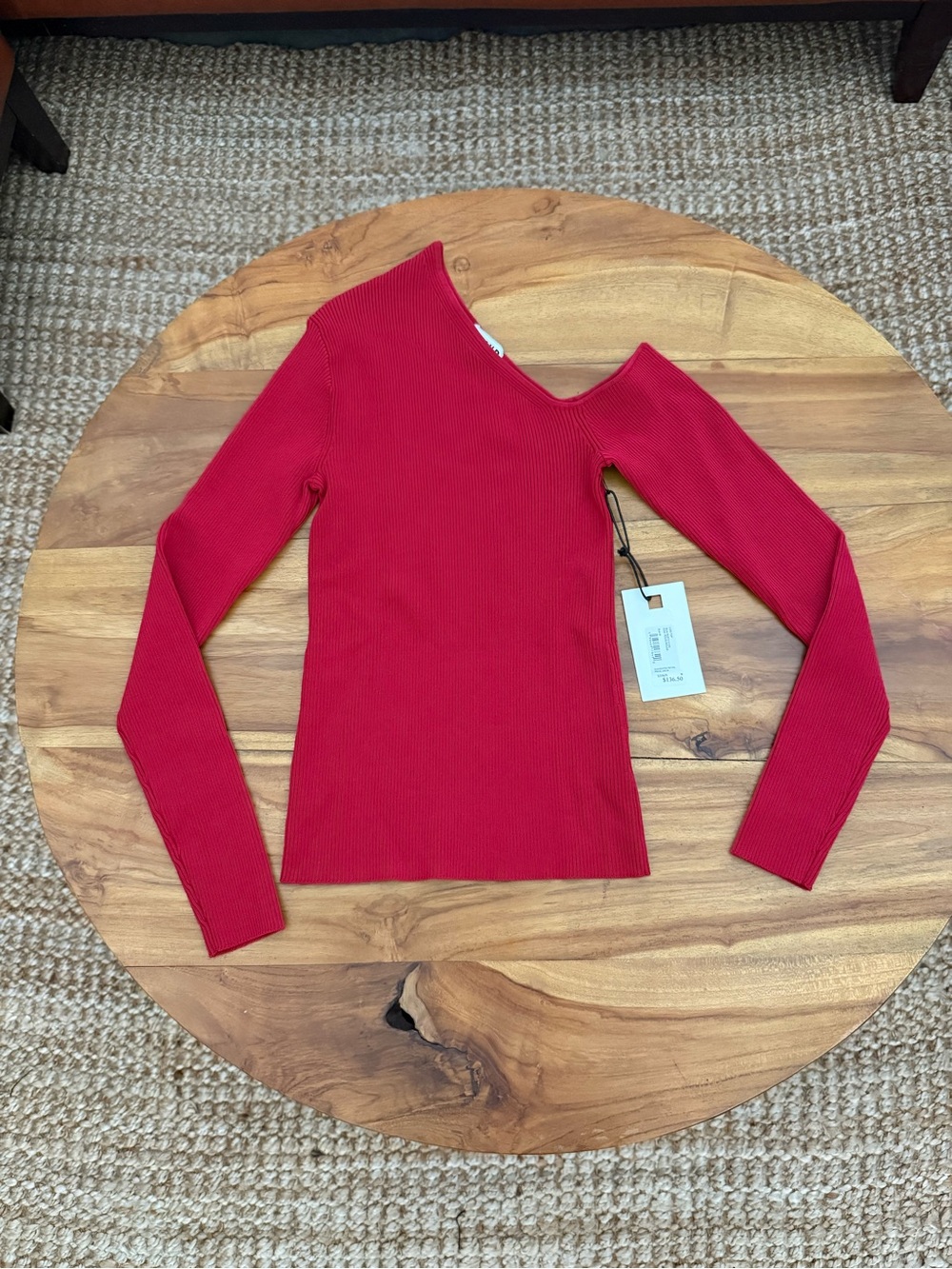 Staud Red One-Shoulder Ribbed Sweater Top - Picture 2 of 5
